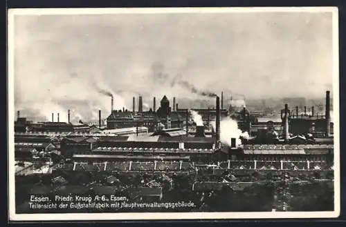 AK Essen, Fried. Krupp A.-G., Teilansicht der Gussstahlfabrik mit Hauptverwaltungsgebäude