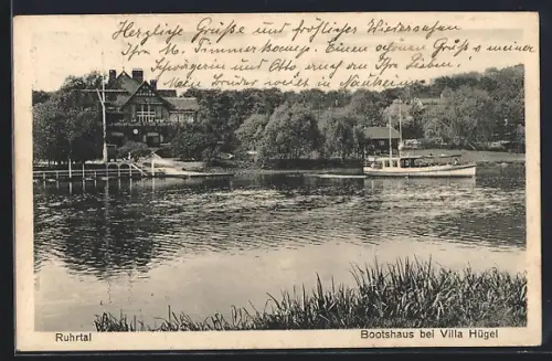 AK Essen, Bootshaus bei Villa Hügel, Ruhrtal