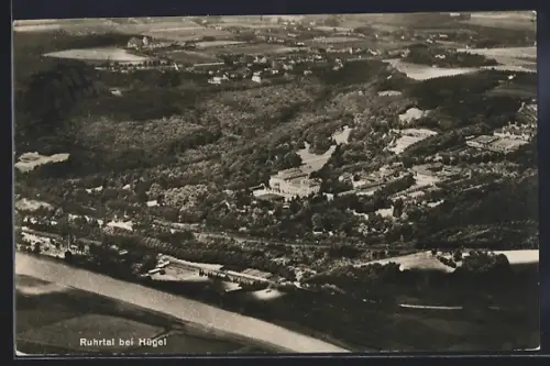 AK Essen / Ruhr, Ruhrtal bei Villa Hügel, Luftaufnahme