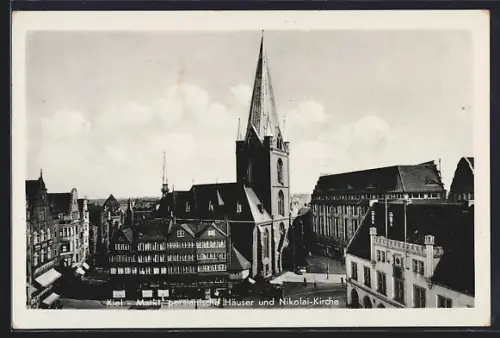 AK Kiel, Markt, persiatische Häuser, Nikolaikirche