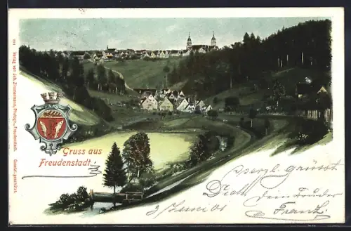 AK Freudenstadt, Ansicht mit Stadtwappen
