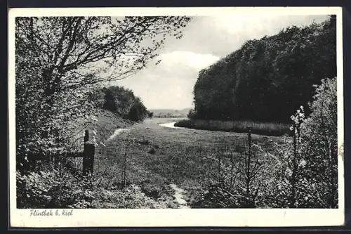 AK Flintbek b. Kiel, Flusslandschaft und Waldrand