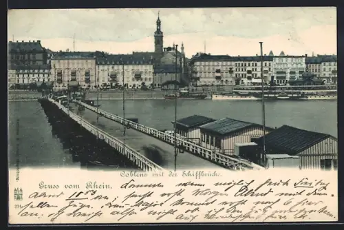 AK Koblenz, Rheinansicht mit Schiffsbrücke