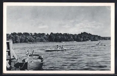 AK Oranienburg, Lehnitzsee, Ruderboote, Uferansicht