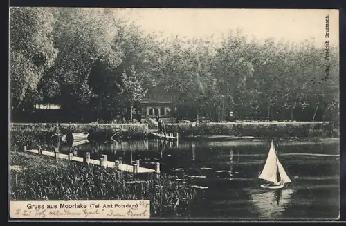 AK Berlin-Wannsee, Moorlake, Bootssteg, Segelboot