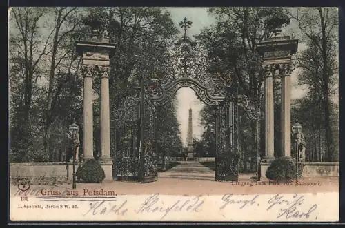 AK Potsdam, Eingang zum Park von Sanssouci