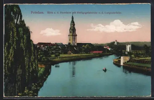 AK Potsdam, Blick auf Havelarm mit Heiliggeistkirche von der Langenbrücke