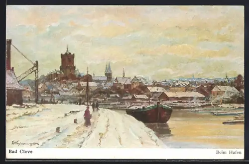 Künstler-AK Bad Cleve, Beim Hafen