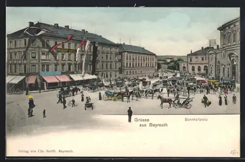 AK Bayreuth, Bahnhofplatz mit Bahnhof-Hotel