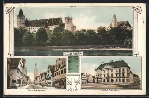 AK Lauingen, Herzog Georgstrasse, Albertus-Magnusplatz, Schloss