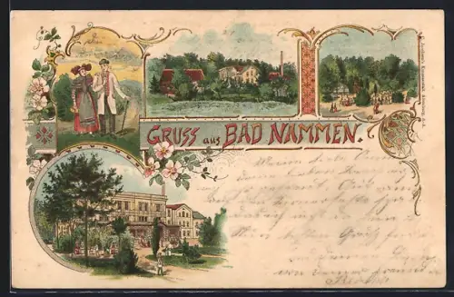 Lithographie Bad Nammen, Gasthof, Park