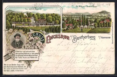 Lithographie Erichsruh a. Bentherberg, Gasthaus zur schönen Aussicht, Blick vom Bentherberge, Vater Rehbock