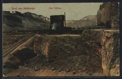 AK Kalkberge, Alter Tiefbau mit Turm und Förderband