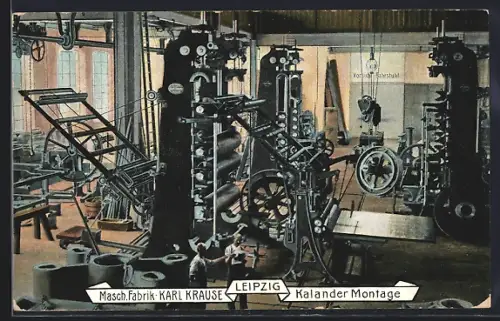 AK Leipzig, Maschinen-Fabrik Karl Krause, Fabrikarbeiter bei der Kalander Montage