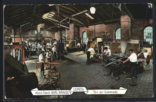 AK Leipzig, Maschinenfabrik Karl Krause, Teil der Schmiede mit Arbeitern