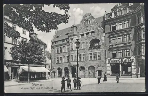 AK Weimar / Thür., Kaiser-Café und Kreditbank