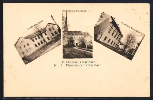 AK Vieselbach /Sachsen, Schule, Kirche, Pfarrhaus