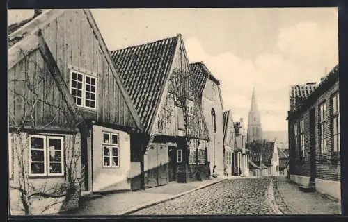 AK Meldorf, Partie in der Burgstrasse mit Blick auf Kirchturm