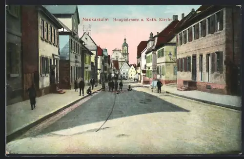 AK Neckarsulm, Hauptstrasse und Katholische Kirche