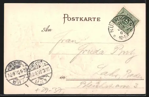 Passepartout-Lithographie Nürtingen, Ortsansicht mit Kirche