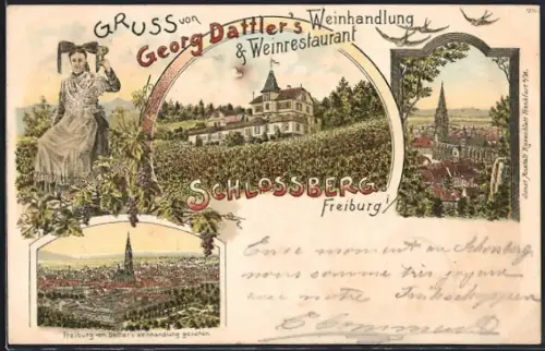 Lithographie Freiburg i. B., Georg Dattlers Weinhandlung & Restaurant, Schlossberg