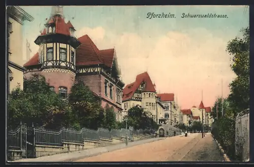 AK Pforzheim, Villen an der Schwarzwaldstrasse