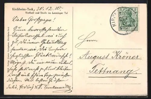 AK Kirchheim, Teck, Vorstadt und Strasse ins Lenninger Tal