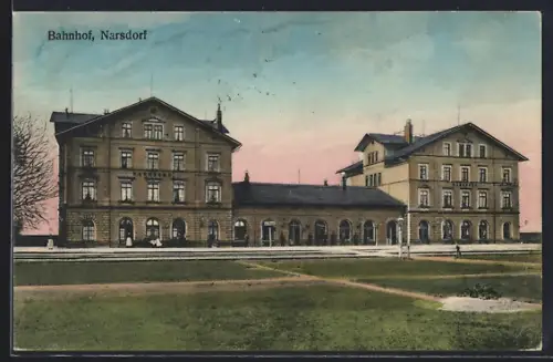 AK Narsdorf, Bahnhof bei Dämmerung