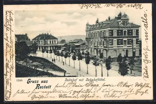 AK Rastatt, Bahnhof mit Bahnhofhotel