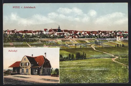 AK Weil i. Schönbuch, Bahnhof, Blick zum Ort