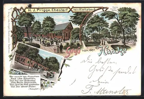 Lithographie Ehestorf b. Haake, Gasthof beim Kiekeberg von H. J. Prigge, Partie aus dem Garten