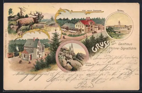 Lithographie Drei Annen Hohne, Hotel Hohne-Signalfichte, Bahnhof
