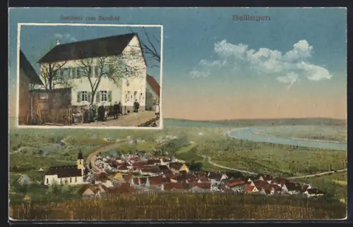AK Bellingen, Gasthaus zum Bahnhof, Ortsansicht aus der Vogelschau