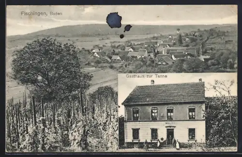 AK Fischingen / Lörrach, Gasthaus zur Tanne, Ortsansicht aus der Vogelschau