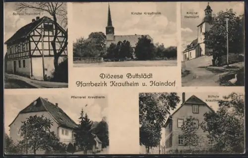 AK Krautheim / Haindorf, Kirche, Schule, Pfarrerei