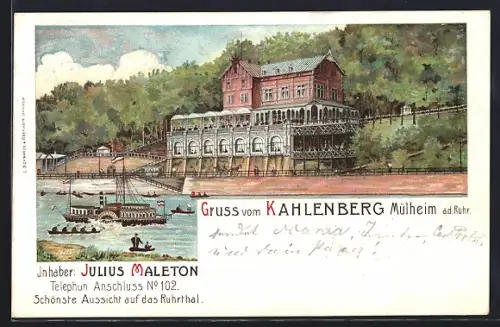 AK Mülheim /Ruhr, Restaurant Kahlenberg Julius Maleton, Dampfer