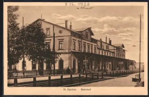 AK St. Egidien, Bahnhof mit Bahnhofs-Gasthaus von W. Löffler