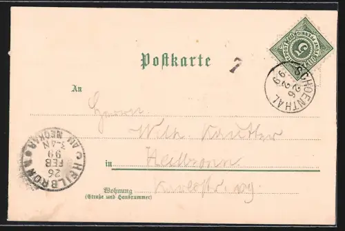 Lithographie Berlichingen, Restaurant zur Brücke und Flusspartie