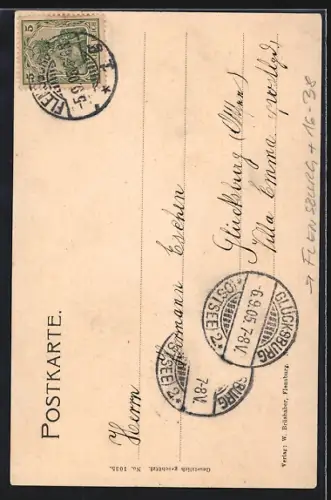 Grusskarten-AK Flensburg, Ortspartien in einem Anker, Flensburger Föhrde