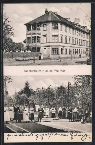 AK Weimar / Thür., Töchterheim Niekler, Mädchen auf dem Tennisplatz, Erfurter Strasse 36, jetzt Nr. 14