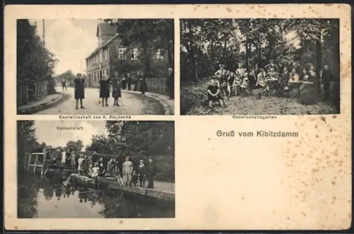 AK Oschersleben, Gasthof Kibitzdamm, Bes. A. Heydecke, Badeanstalt