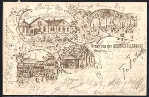 Lithographie Weimar / Thür., Gasthaus Berggesellschaft mit Besuchern