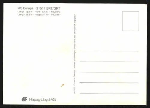 AK Passagierschiff MS Europa vor Anker Liegend