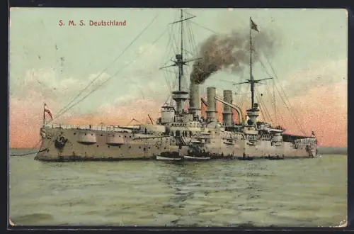 AK Kriegsschiff SMS Deutschland mit Beibooten