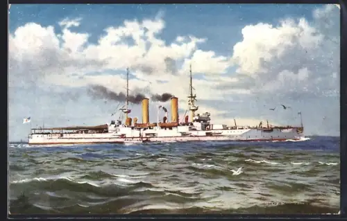 AK H.M.S. Swiftsure, englisches Kriegsschiff auf See