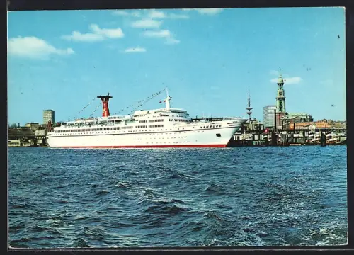 AK Hamburg, Passagierschiff TS Hamburg mit Michaeliskirche und Fernsehturm