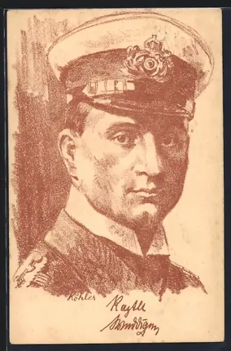 AK Portrait von Kapitänleutnant Otto Weddigen in Uniform mit Schirmmütze