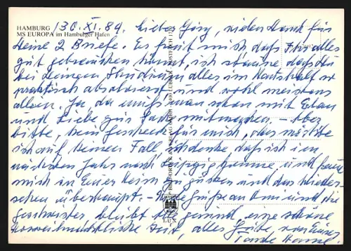 AK Hamburg, Passagierschiff MS Europa im Hafen