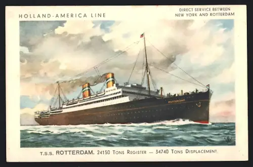 AK TSS Rotterdam, Passagierschiff der Holland-America Line in voller Fahrt