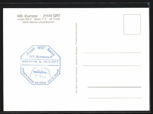 AK Passagierschiff MS Europa des Norddeutschen Lloyd